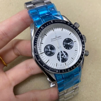 Новые кварцевые часы Super King с модифицированным белым циферблатом Корпус из минерального стекла 40 мм из нержавеющей стали Япония VK63 с логотипом S