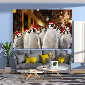 XxDeco Гобелен с забавными животными Пингвины Празднуют Рождество, Настенные ковры с принтом для украшения спальни или дома