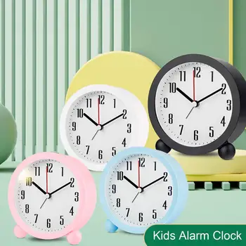 Детский будильник, настольные часы для студентов, тихий Маленький Круглый аналоговый будильник с ночником, настольный для детей на батарейках
