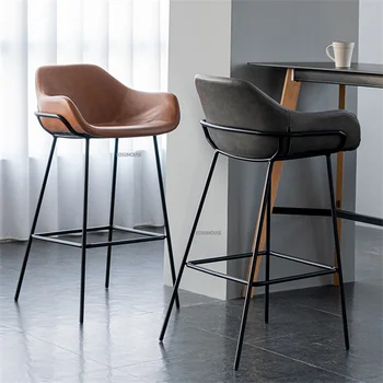 Металлические барные стулья с высокой спинкой, ретро-скандинавская кожа, Минималистичные Обеденные Барные стулья, Роскошный дизайн кухни, Мебель Taburete Alto