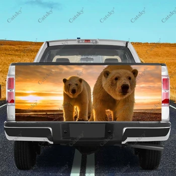 Белые медведи на закате, принт, задняя часть автомобиля, защита багажника, Виниловая наклейка, наклейка для украшения капота автомобиля, наклейка для внедорожного пикапа