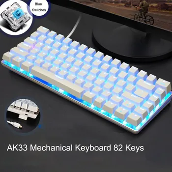 Игровая клавиатура Механическая клавиатура AK33 Сине-черный переключатель Проводные компьютерные клавиатуры с подсветкой на 82 клавиши Геймер для игр на портативных ПК