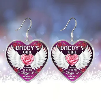 Стеклянные серьги-подвески с рисунком крыльев для девочек и фиолетовым сердцем в форме сердца, изысканные украшения для выпускного вечера, подарка на День рождения