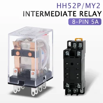 5шт Катушка HH52P MY2NJ Общее Электромагнитное Реле DPDT Micro Mini Contactor Switch с Основанием Розетки LED 8Pin 5A Rele12V24V220V