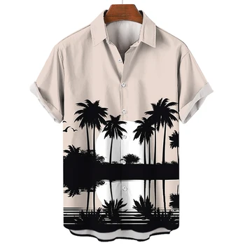 Гавайская мужская рубашка с коротким рукавом, рубашка с 3D принтом деградировавшей кокосовой пальмы, повседневная, для повседневной носки, большого размера, 2023