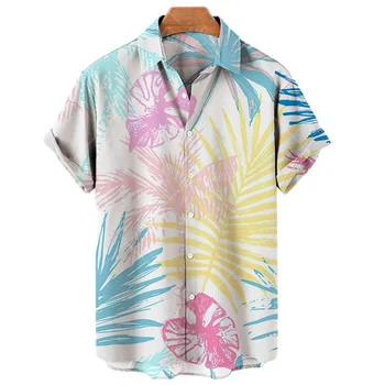 Новая Мужская Гавайская Рубашка С 3D Принтом Оверсайз, Цветочная Рубашка С Растительным Рисунком, Пляжная Тропическая Повседневная Уличная Одежда Для Отдыха Harajuku Y2k Clothing