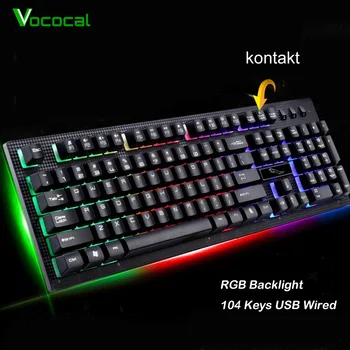 Vococal 104 клавиши USB с проводной красочной RGB подсветкой Игровая клавиатура Клавиатура для клавиатуры для настольного компьютера ноутбук LOL DOTA Gamer
