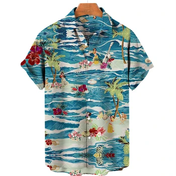 2023 Гавайские Мужские рубашки Для отдыха На Море, Модные Рубашки С 3D Принтом, Свободные Негабаритные Повседневные Мужские костюмы, Повседневные Винтажные Топы