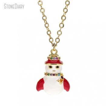 Оптовые Рождественские украшения из 5шт Эмалированного снеговика Золотого цвета с кубическим цирконием и медным ожерельем