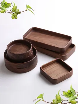 Цельная деревянная тарелка для закусок, черный орех, массивная деревянная тарелка для сухих фруктов, квадратная тарелка для хранения конфет в японском ретро-стиле, обеденные тарелки