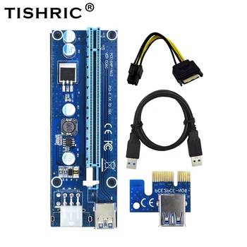 TISHRIC PCI Express VER006C PCIE PCI-E Riser Card 006C 6Pin от 1x до 16x Удлинитель USB3.0 Кабель SATA к IDE для майнинга Биткоинов Майнер