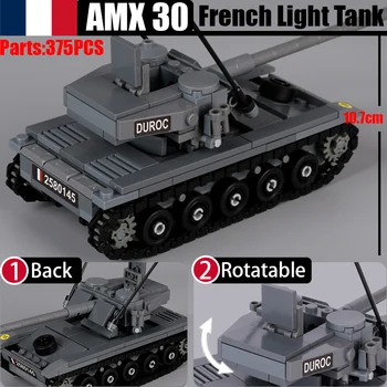 MOC Военный французский легкий гусеничный танк AMX 13 Модель Строительных блоков Комплект Бронированной машины Оружие Сцена войны Кирпичи Игрушки Подарок для мальчиков