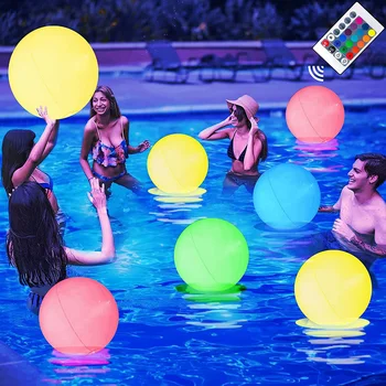 40/60 см светящийся пляжный мяч с дистанционным управлением, ПВХ светодиодный плавающий мяч для бассейна, 16 светлых цветов с надувным устройством, складной для игры на вечеринке у бассейна