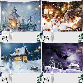 Настраиваемый Милый Снеговик, Гобелен, Мультяшный Рождественский Пейзаж с Оленем, Настенная Фоновая ткань для гостиной