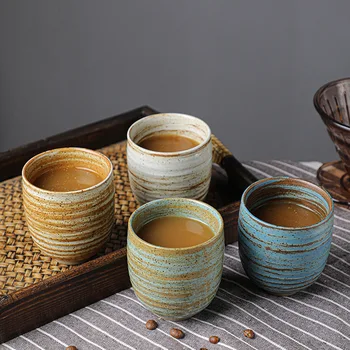 Кофейная чашка из грубой керамики, оптовая продажа, винтажная глазурь ручной росписи, большая чайная чашка, керамическая креативная персональная чашка для воды, мастер-чашка