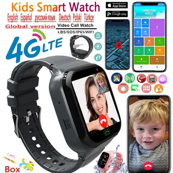 Детские смарт-часы для девочек и мальчиков, видеозвонок с полным касанием, Wi-Fi, 4G, телефонные часы, SOS-камера, отслеживание местоположения, детские смарт-часы с подарочной коробкой
