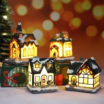 Рождество Новые Рождественские украшения Маленький дом из смолы Микро Пейзаж Маленький дом из смолы Украшения Рождественские подарки