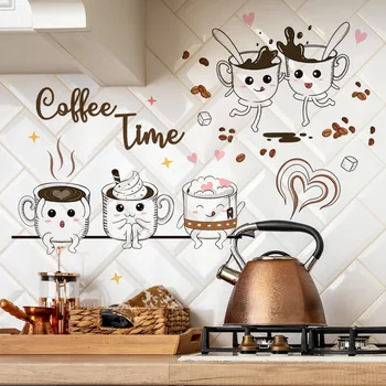 Креативные наклейки на стену для кофейных чашек, Съемные Виниловые Наклейки для гостиной, кухни, Стойкие к пятнам, наклейки на стену для домашнего декора