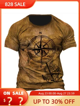 Летняя мужская футболка с винтажным принтом 3d Compass, топы с коротким рукавом, уличные футболки, футболка с рисунком 2023, футболка оверсайз, мужская одежда