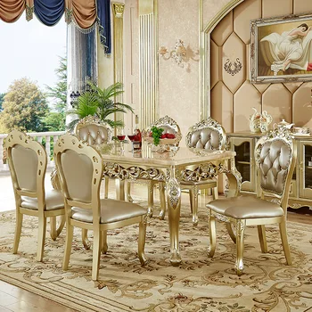 Мебель для столовой Европейский стол сочетание стульев мрамор массив дерева шампанское золото квадратный стол прямоугольный обеденный стол