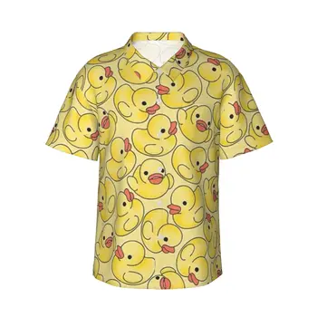 Little Yellow Ducks Мужские повседневные гавайские рубашки с коротким рукавом, пляжные рубашки на пуговицах, рубашки с тропическим цветочным рисунком