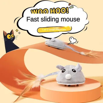 Интерактивная игрушка для кошек с электрической мышью, заряжающаяся от USB, подвижная крыса с игрушками из перьев, игрушка для обучения ловле для домашних котят