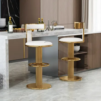 Скандинавские роскошные барные стулья Барный стул из нержавеющей стали Кухонная мебель Домашний Высокий стул Со спинкой Современный минималистичный барный стул A