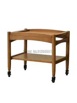 Маленький журнальный столик на съемных колесиках в японском стиле, вагон-столовая, гостиная, простой угловой диван из массива дерева, несколько сторон, несколько