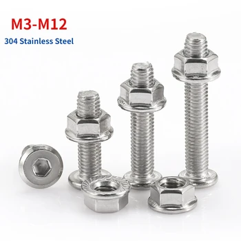 M3 M4 M5 M6 M8 M10 M12 A2 304 Болты с плоской головкой и скошенной шестигранной головкой из нержавеющей стали, комбинация фланцевых гаек
