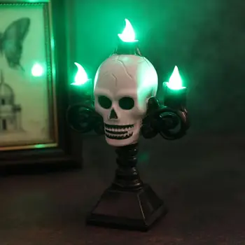 Украшение в виде черепа на Хэллоуин, Жуткий скелет, Фестивальные огни с привидениями, Навязчивые украшения на Хэллоуин с зелеными светодиодными лампочками, зеленый