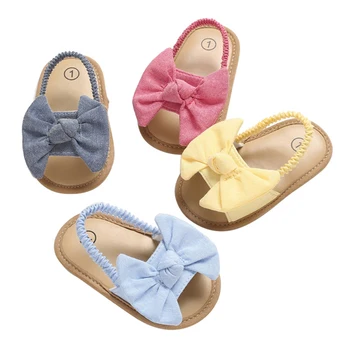 0-18 м Летние сандалии для новорожденных девочек и мальчиков, обувь с бабочкой на плоской подошве, Мягкая пробковая обувь, 4 цвета