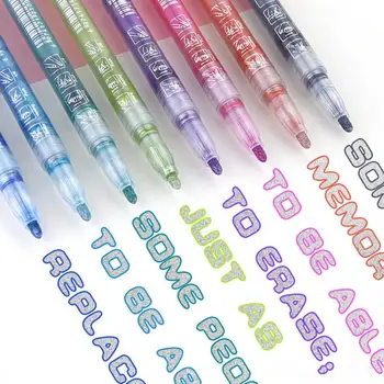 8шт маркерных ручек, привлекающие внимание устойчивые к выцветанию контурные маркеры, блестящие двухлинейные контурные ручки, школьные принадлежности