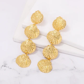 JURAN, винтажные золотые многослойные серьги-подвески в форме ракушки для женщин, длинные металлические украшения, тренд 2023
