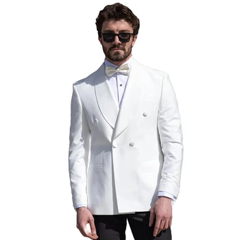 Модный Белый мужской смокинг, шаль с лацканами, приталенный выпускной ужин, свадебный Белый смокинг для мужчин, куртка и брюки из 2 предметов