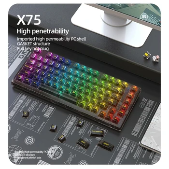 82 Клавиши Механическая Клавиатура Hotswap, совместимая с Bluetooth, Прозрачная Кристальная Игровая Клавиатура 2.4 G RGB Light для Настольного Компьютера