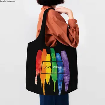 Хозяйственная сумка Love Wins Rainbow для ЛГБТ, женская холщовая сумка-тоут, прочная сумка для покупок продуктов для гей-прайда и лесбиянок, Подарочная сумка для покупок