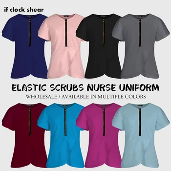 Дышащие скрабы для медсестер, топы, женская футболка с короткими рукавами, повседневная униформа для стоматологов, женская рабочая одежда медсестры с V-образным вырезом и карманом
