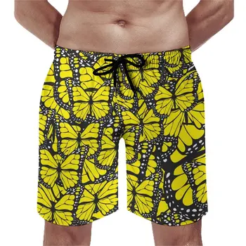 Спортивные шорты, желтая бабочка, Гавайские плавки, мужская быстросохнущая спортивная одежда с животным принтом, короткие брюки больших размеров