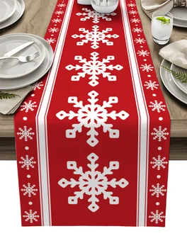 Рождественские снежинки На красном фоне, зимняя настольная дорожка, свадебное украшение для вечеринки, Домашнее Рождественское украшение, покрытие стола, скатерть