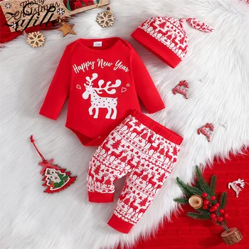 Новогодний костюм для девочек ZAFILLE, 3 шт., боди для новорожденных + штаны, комплект зимней детской одежды, Рождественская детская одежда для девочек