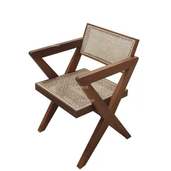 Обеденный стул из ротанга FOSUHOUSE Rural из массива дерева, Скандинавская спинка для отдыха, Стулья для гостиной, Мебель, Креативное ленивое кресло E