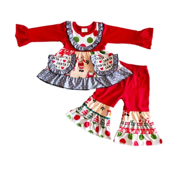 Рождественская одежда для маленьких девочек, Зимняя туника с длинными рукавами и рисунком мультяшных кошек в горошек, Топ, брюки-клеш, наряды