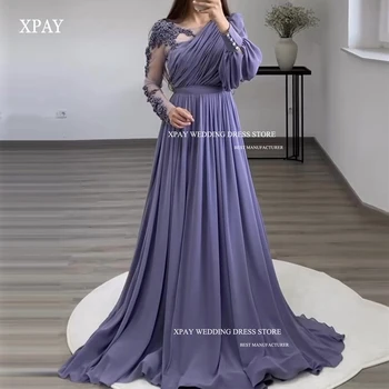 XPAY Винтажные вечерние платья с длинными рукавами и круглым вырезом, пояс длиной до пола, 3D цветы, Дубай, Аравия, женские вечерние платья для официальных мероприятий
