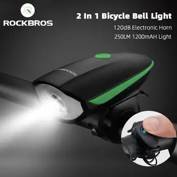 Официальный светильник Rockbros 2 В 1 120 дБ Электронный звуковой звонок Передний фонарь велосипеда USB MTB Фонарик 250ЛМ Свет фар