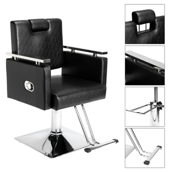Откидывающееся парикмахерское кресло с квадратным основанием, парикмахерское кресло черного цвета
