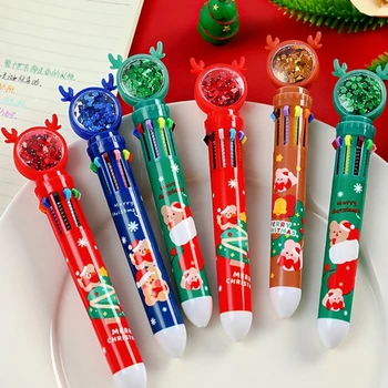 Многоцветная шариковая ручка 0,5 мм 10-в-1 Выдвижные шариковые ручки в форме рождественского лося, ручки-шаттлы, канцелярские школьные принадлежности 896C