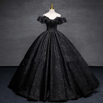 Черные пышные платья Bomaris с открытыми плечами, Vestidos De 15 Anos, Винтажные платья принцессы в складку длиной до пола, праздничные платья для дня рождения