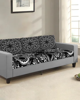 Геометрический цветок Мандалы, черный чехол для подушки сиденья дивана, протектор дивана, Растягивающийся, Моющийся, Съемный Чехол для дивана, Эластичные чехлы