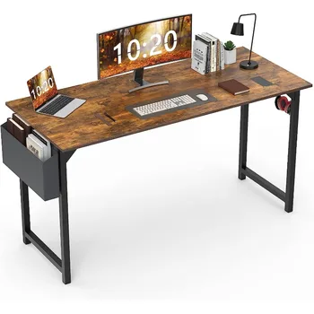 Стол LISM, компьютерный стол, стол для домашнего офиса, 55-дюймовый рабочий стол с сумкой для хранения, крючок для наушников, Деревянная столешница, металлический каркас