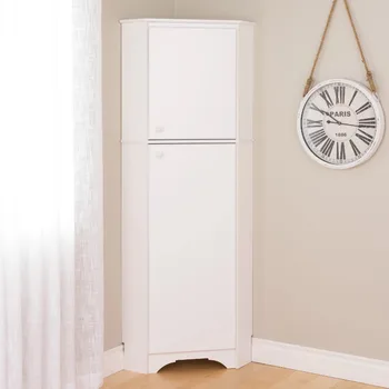 Высокий 2-дверный угловой шкаф для хранения Prepc Elite, шириной 29 дюймов, белый
